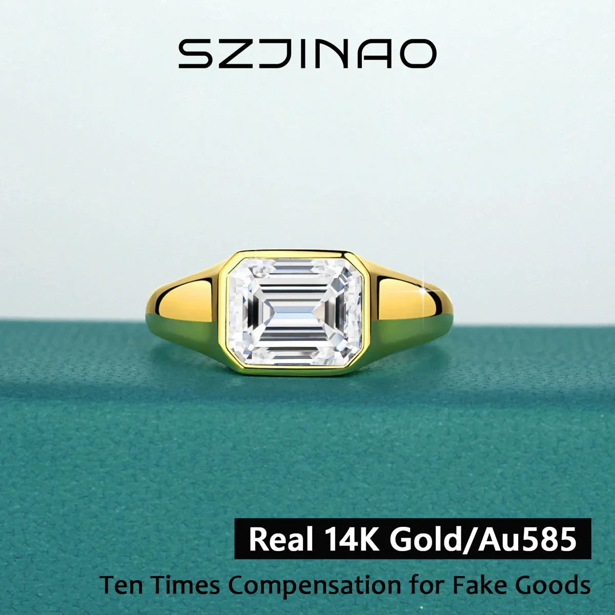3ct D Color 14K Gold Moissanite Men Engagement Rings Emerald Cut Sparkling Diamond Bezel Luxury Rings For Women Customs Jewelry