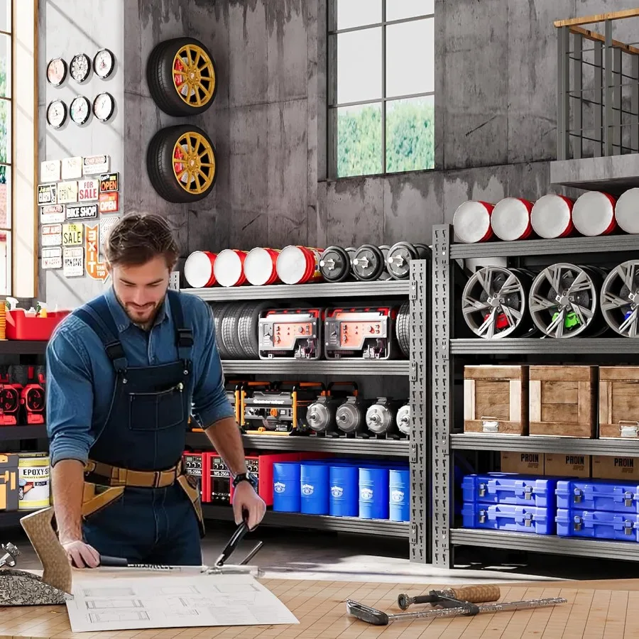 أرفف تخزين جراج شديدة التحمل 3000 رطل 40 وات وحدات رفوف فولاذية صناعية مع 4 طبقات للطابق السفلي أو المستودعات قابلة للتعديل #3