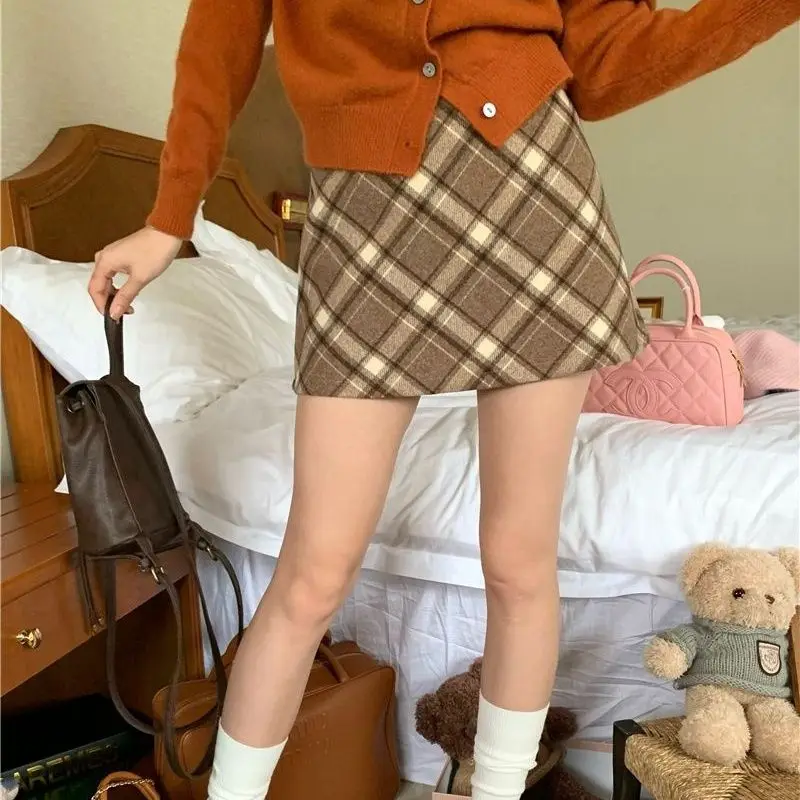 American Retro Skirts Women Autumn Winter Fashion A-line Schoolgirls High Street Y2k Plaid Aesthetic Mini Faldas Femme Clubwear