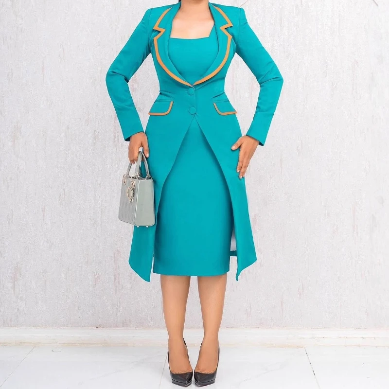 

Elegant 2 Pieces Set for Woman Long Sleeves Single Breasted Coats Bodycon Dress Outfits Female Lady Work Vestidos 2025 Autumn