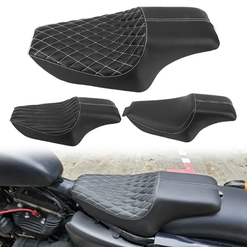 Motorcycle PU Leather Two Up Driver Front Rear Passenger Seat For Harley Sportster XL883 XL1200 48 2004-2017