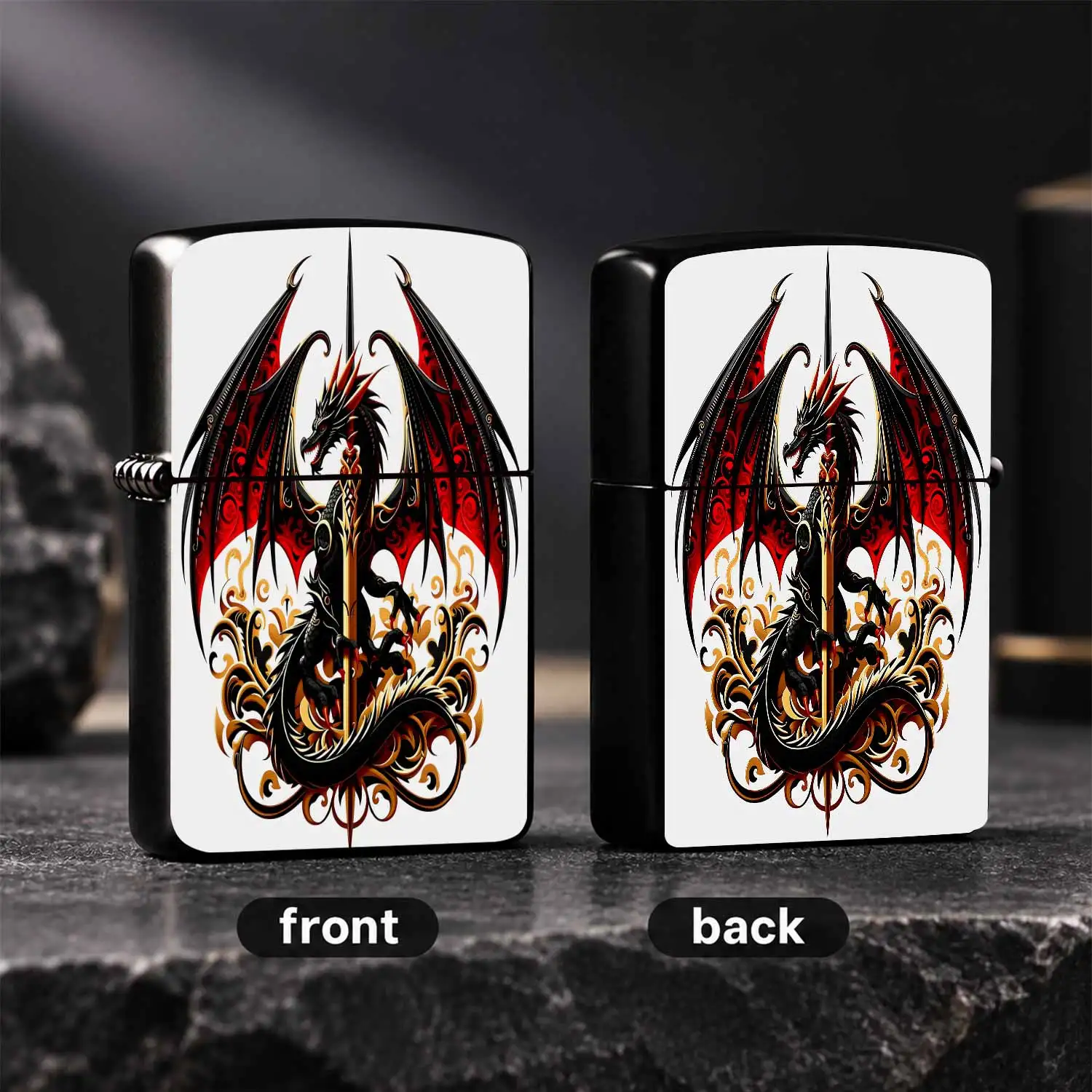 Exquisite Dragon Pattern Lighter, Stylish Black Red Winged Dragon Design With Gilded Swirling Decorations, Portable Versatile Daily Use Accessory, Ideal For Gifting Outdoor And Casual Scenarios, Unique Trendy Decorative  A Humorous And Inte