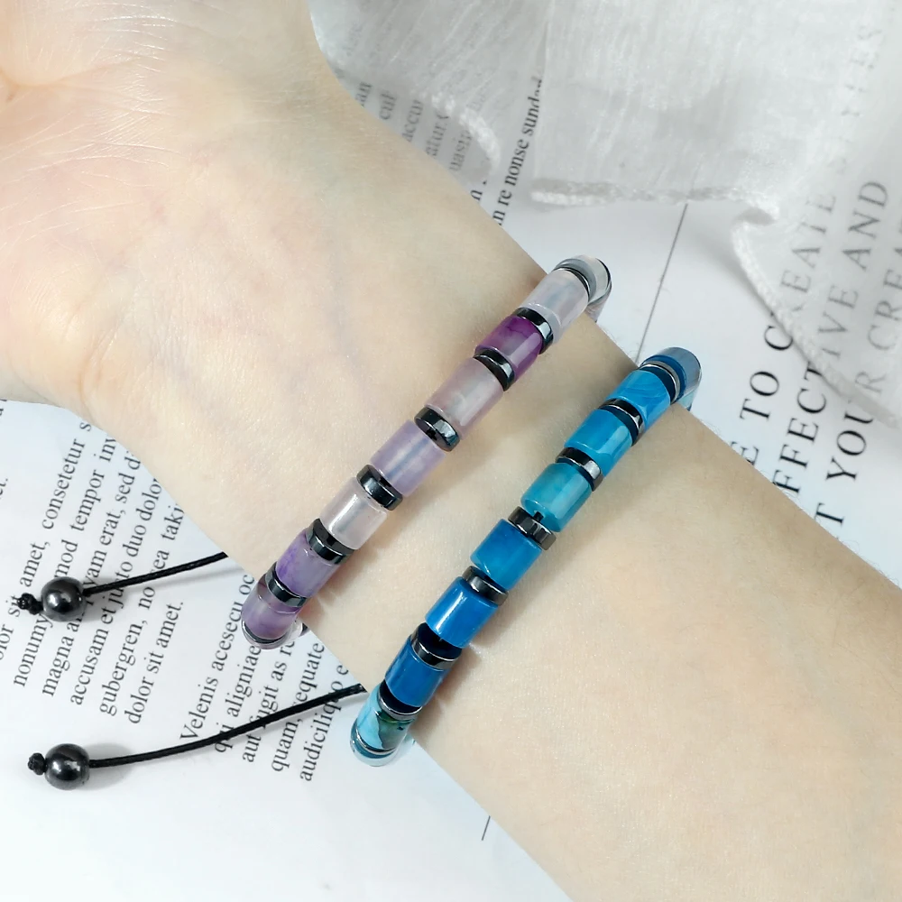 New 6*6mm Cylindrical Natural Stone Tiger Eye Agate Bead Bracelets Women Men Fashion Adjustable Bracelet Pulsera Hombre Jewelry image 2
