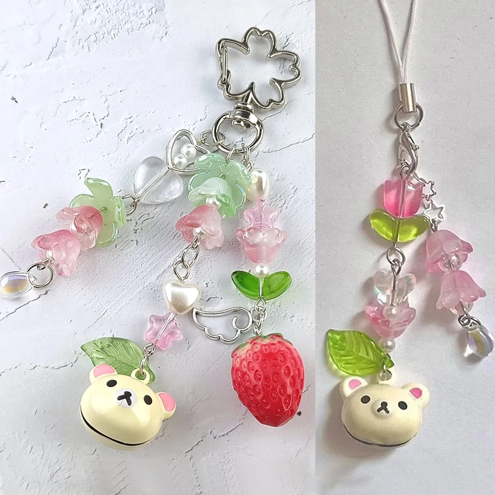 Брелок Rilakkuma с медведем Korilakkuma, подвеска для мобильного телефона Y2K Fairy Core, цепочка для телефона из бисера, аксессуары для рюкзака, рождественские подарки