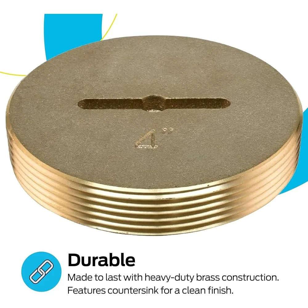4 Inch Brass Cleanout Plug Universal Drain Waste Vent Easy Installation Machine Threaded Countersunk Screw Connection