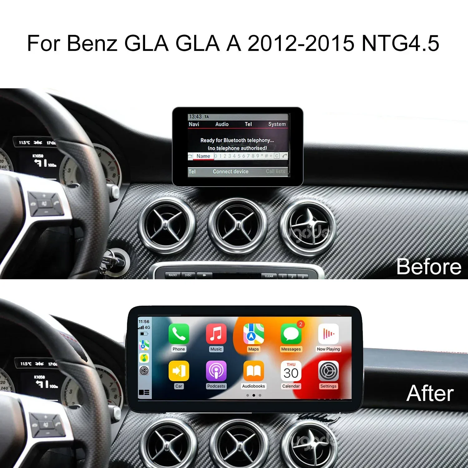 Ugode Wireless Carplay Android Auto 12.3inch Touch screen Multimedia Radio Receiver for Mercedes Benz GLA/CLA/A W176 W117 X156