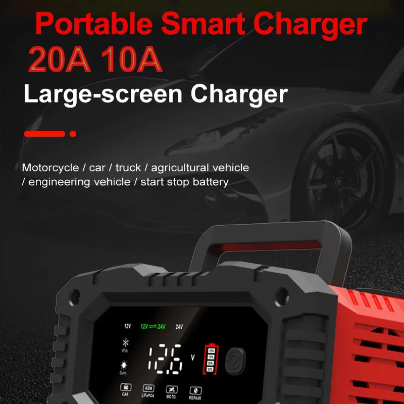 

Зарядное устройство 12 В 24 В, умная полностью автоматическая быстрая зарядка для автомобильных аккумуляторов, 7-ступенчатый ремонт заряда для AGM GEL WET, свинцово-кислотный