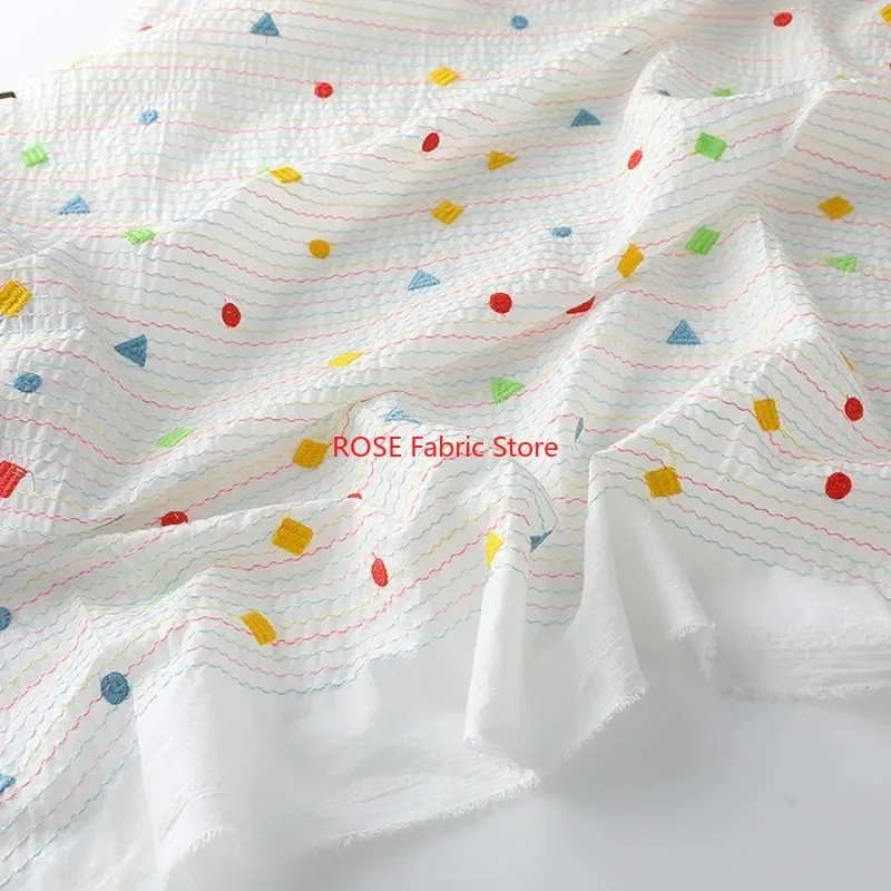 Sweet Carrot pattern Embroidered Cotton Fabric for Kids' Apparel Fresh, Geometric Pattern Shirt Dress Clothing Fabric