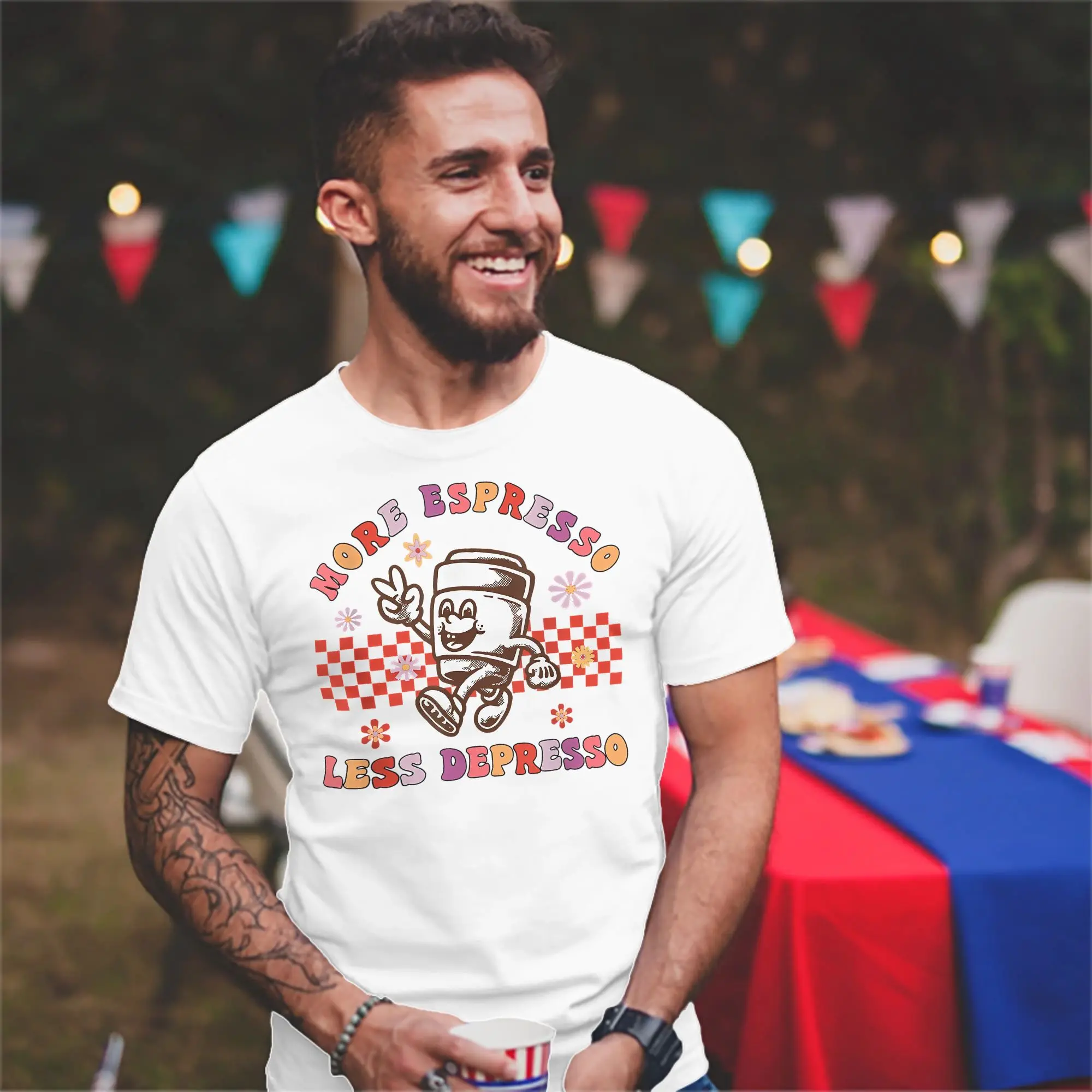 Coffee Lover More Espresso Less Depresso  T-Shirt for Men Women  Vintage Cotton Tees Round Neck Short Sleeve T Shirts Adult Tops