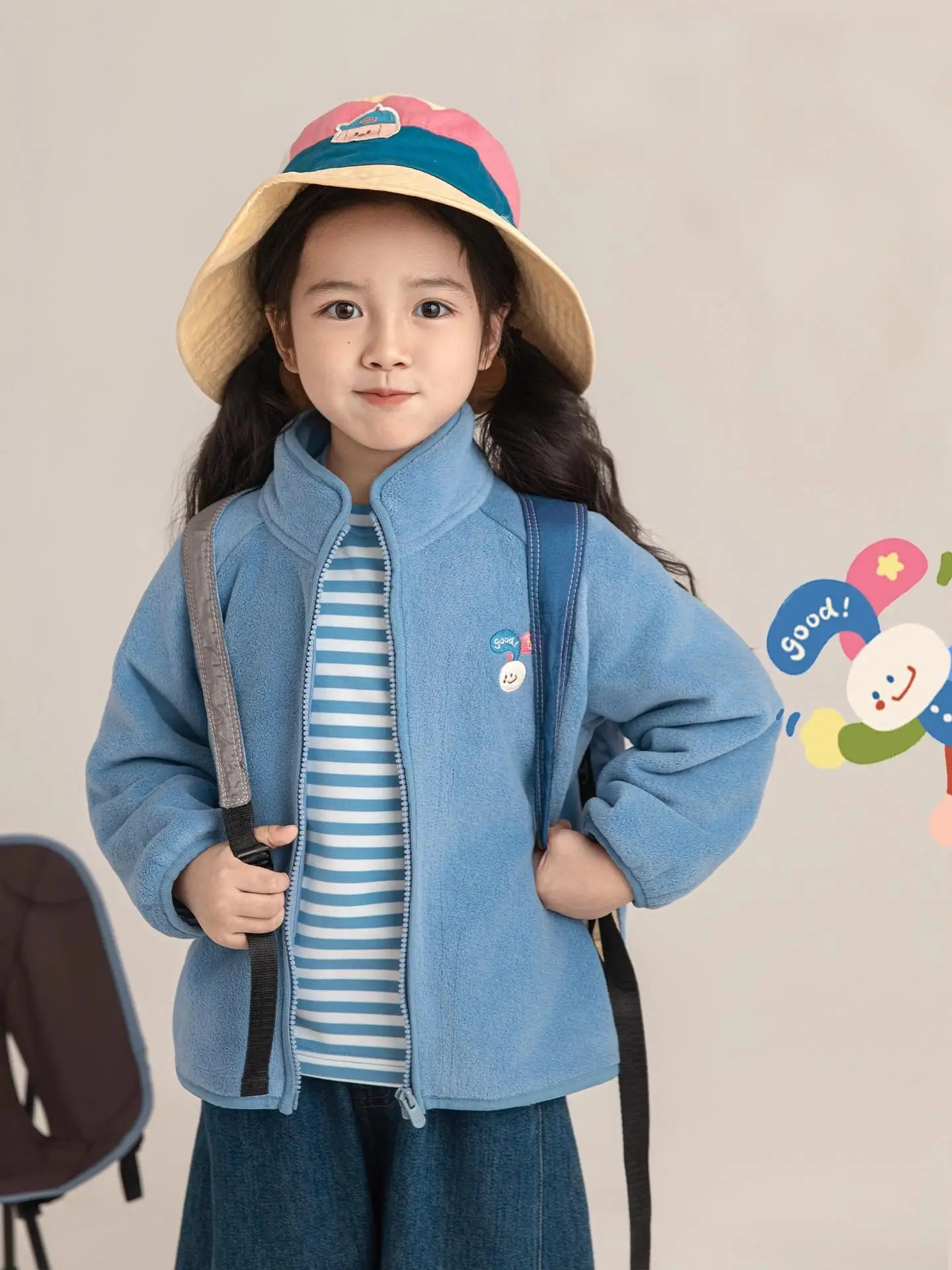 Girls Autumn Winter Embroidered Jacket Cute Cartoon Thermal Raglan Sleeves Slim Fit Stand Collar Athletic Top Kids 1-7 Years