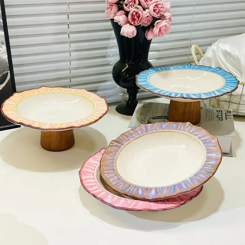 

Kiln change lace straw hat household deep vegetable ceramic pasta high value salad tableware fruit plate