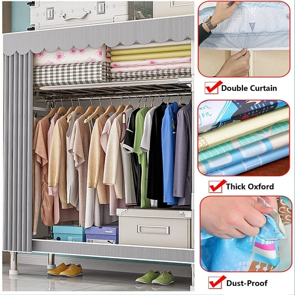 خزانة ملابس كبيرة بإطار فولاذي - خزانة مشي محمولة ومحلول رف تجفيف الملابس #4