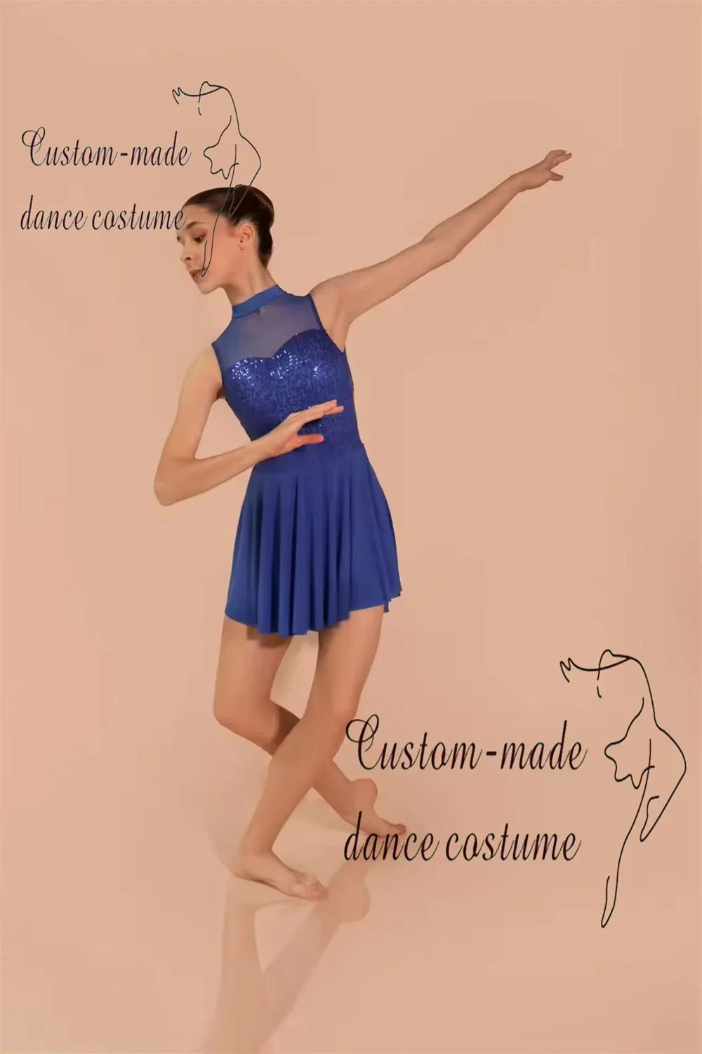 Royal blue sequined high neck short skirt jazz performance costume customization