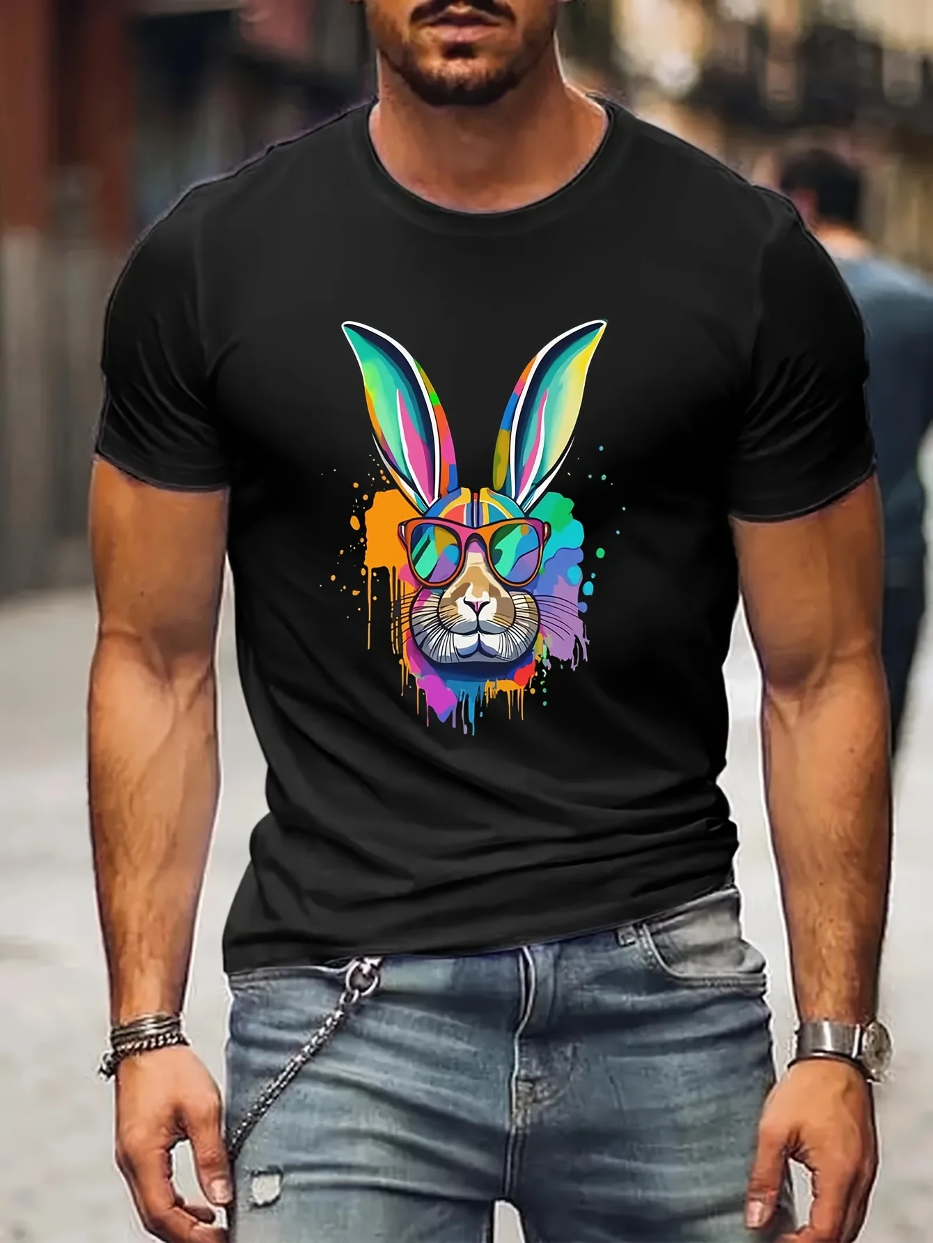 Psychedelic Psycho-Bunny Happy Easter Men's Tops Anime Men T shirt Printed T-Shirt B5021886