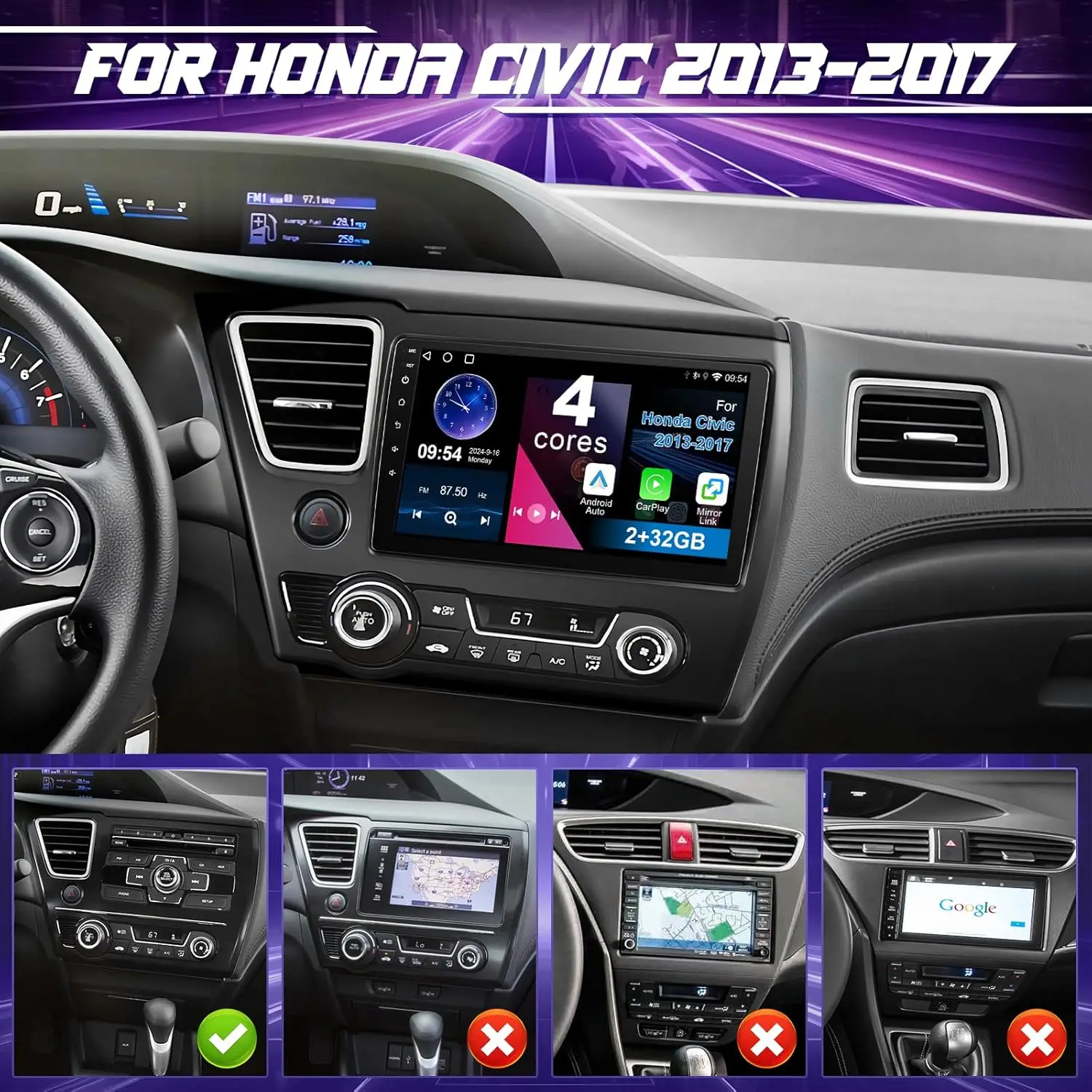 Leeocar For Honda Civic 2013-2017 Android Touch Screen Car Radio WiFi GPS Navigation Auto Carplay Multimedia Player Head Unit