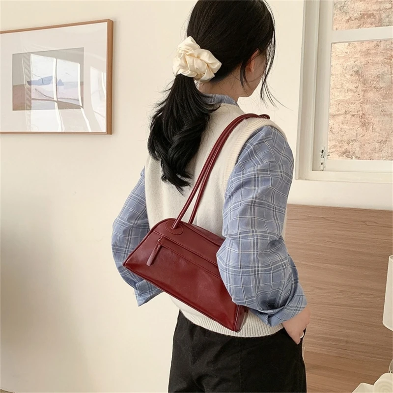 Autumn Winter Shoulder Bag for Women Solid Color Handbag PU Leather Armpit Bag