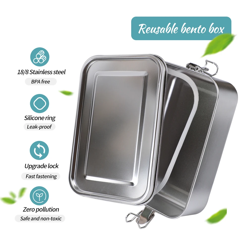 Food Grade Stainless Steel Lunch Box 550ml/850ml/1400ml/2400ml Food Container with Lid Heatable Leakproof Bento Box for Office