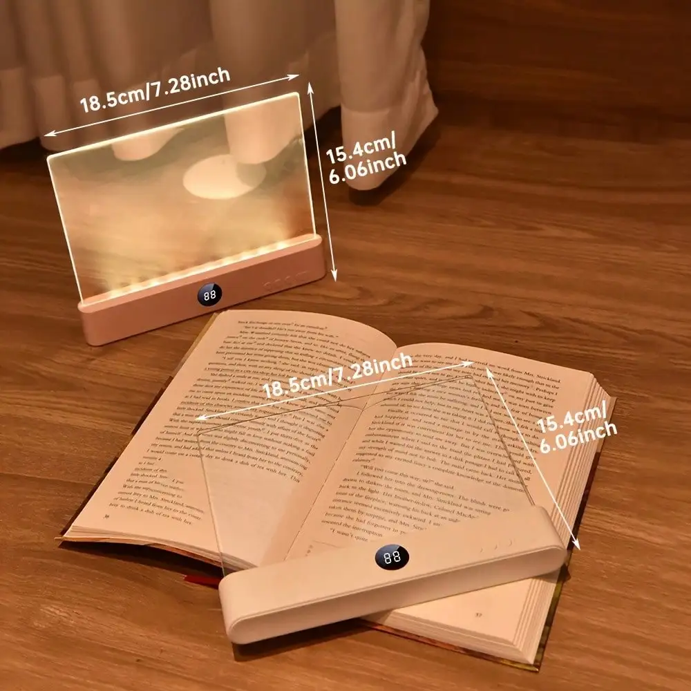 Luz de lectura, luz de lectura plana LED transparente recargable con temporizador, lámpara de panel regulable, luz de página completa para leer en la cama por la noche, regalos divertidos para lectores
