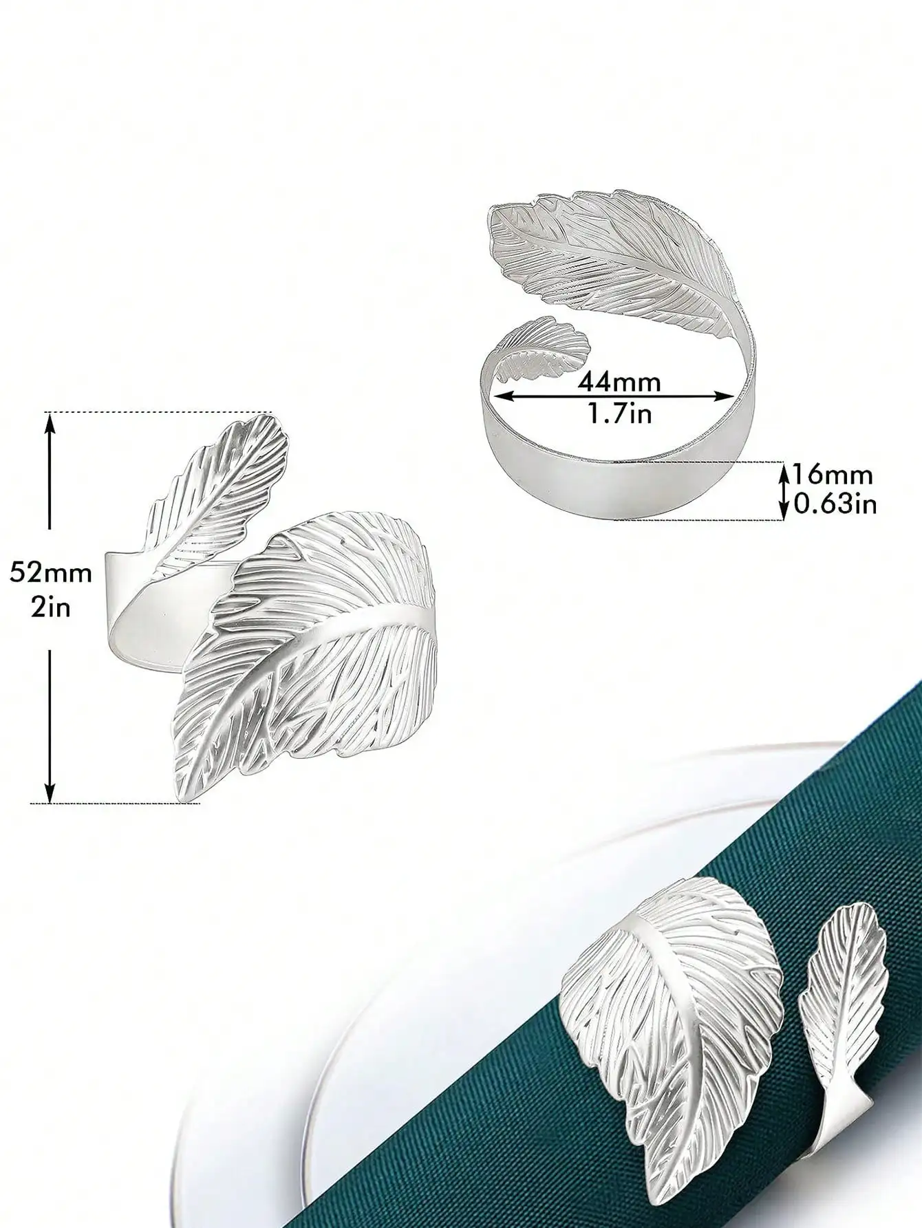 Silver Napkin Rings, 20-Piece Set of Leaf-Shaped Metal Napkin Rings, Suitable for Table Settings, Weddings, Birthdays, Anniversaries, Easter, Christmas, Halloween, Thanksgiving Parties, and Fall Events
