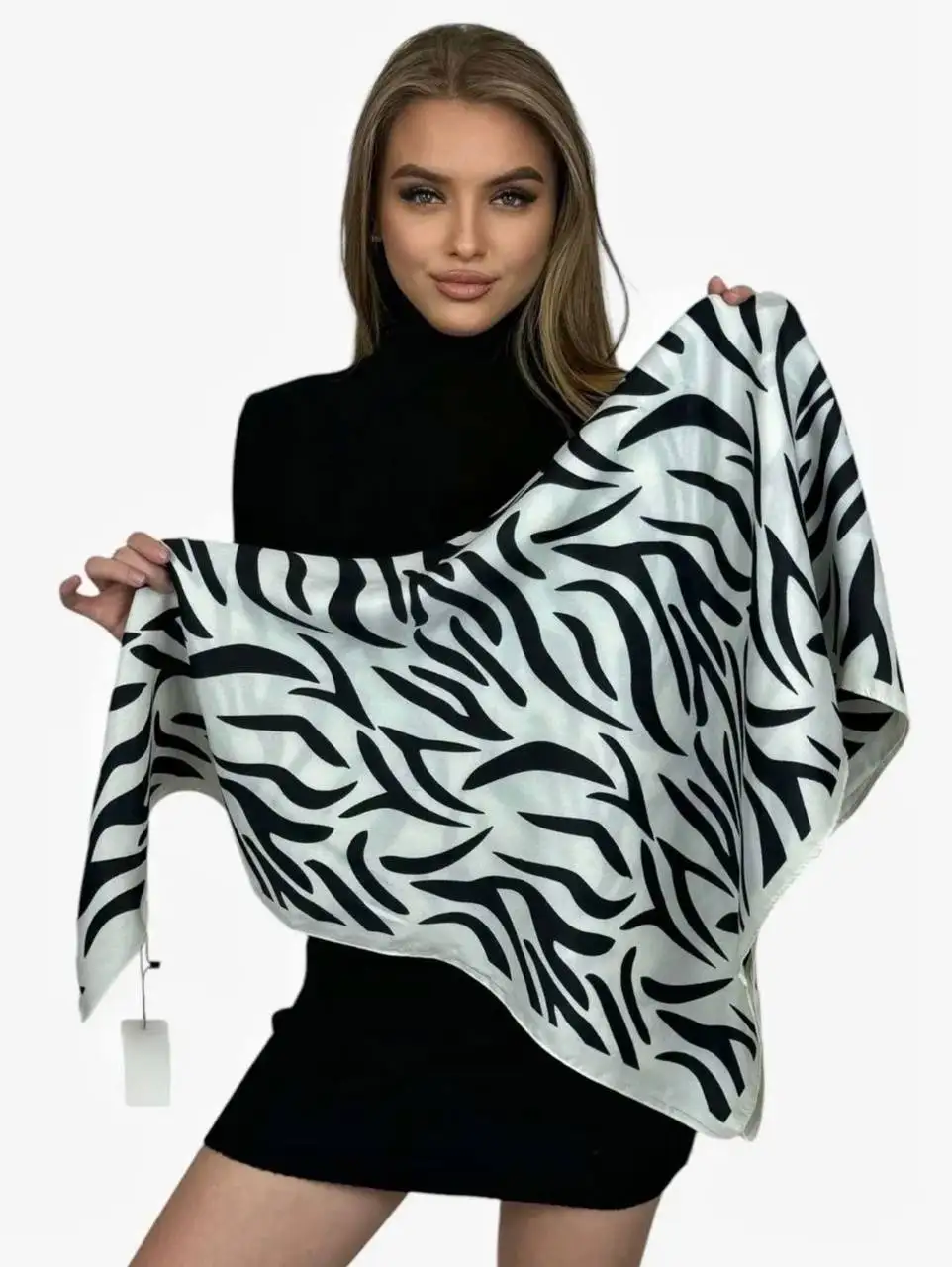 Syal Satin Lembut Wanita Mewah Syal Persegi Gambar Cetak Garis Hewan Mode Syal Twill Wanita Jilbab Jilbab 90*90CM