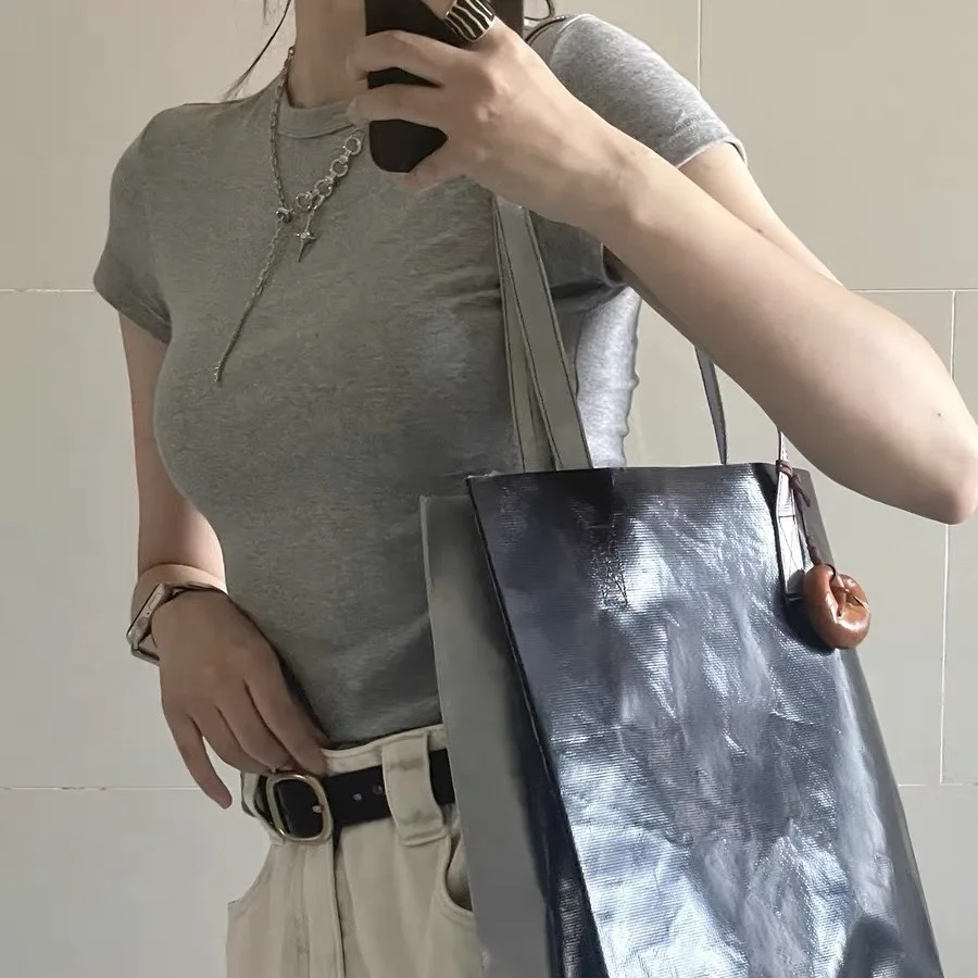 Basic Gray Cotton Soft T-shirts Women Summer New Casual Slim Simple O-neck Short Sleeve Tees Sweet Chic  Style Tops
