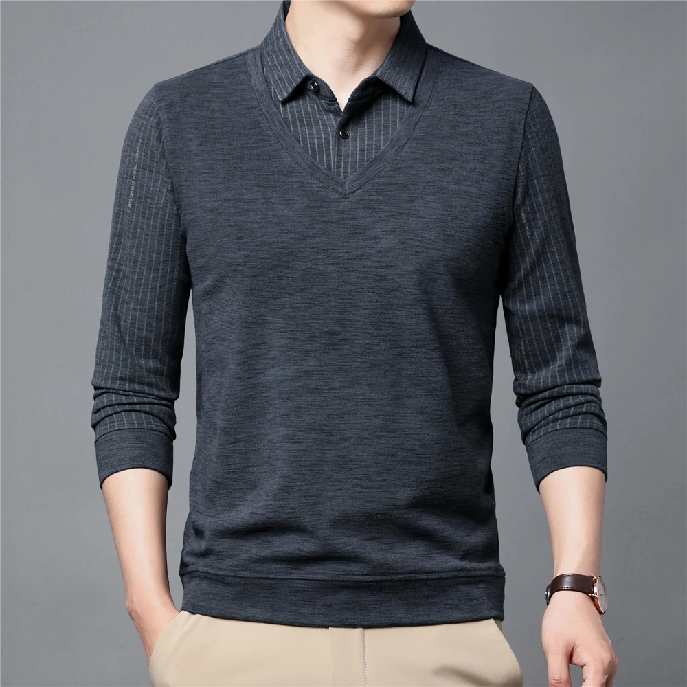 Brand Polo-Shirt Men Clothes Spring Autumn Classic Pure Color Long Sleeve T-Shirt Homme Business Casual Tops Z5130