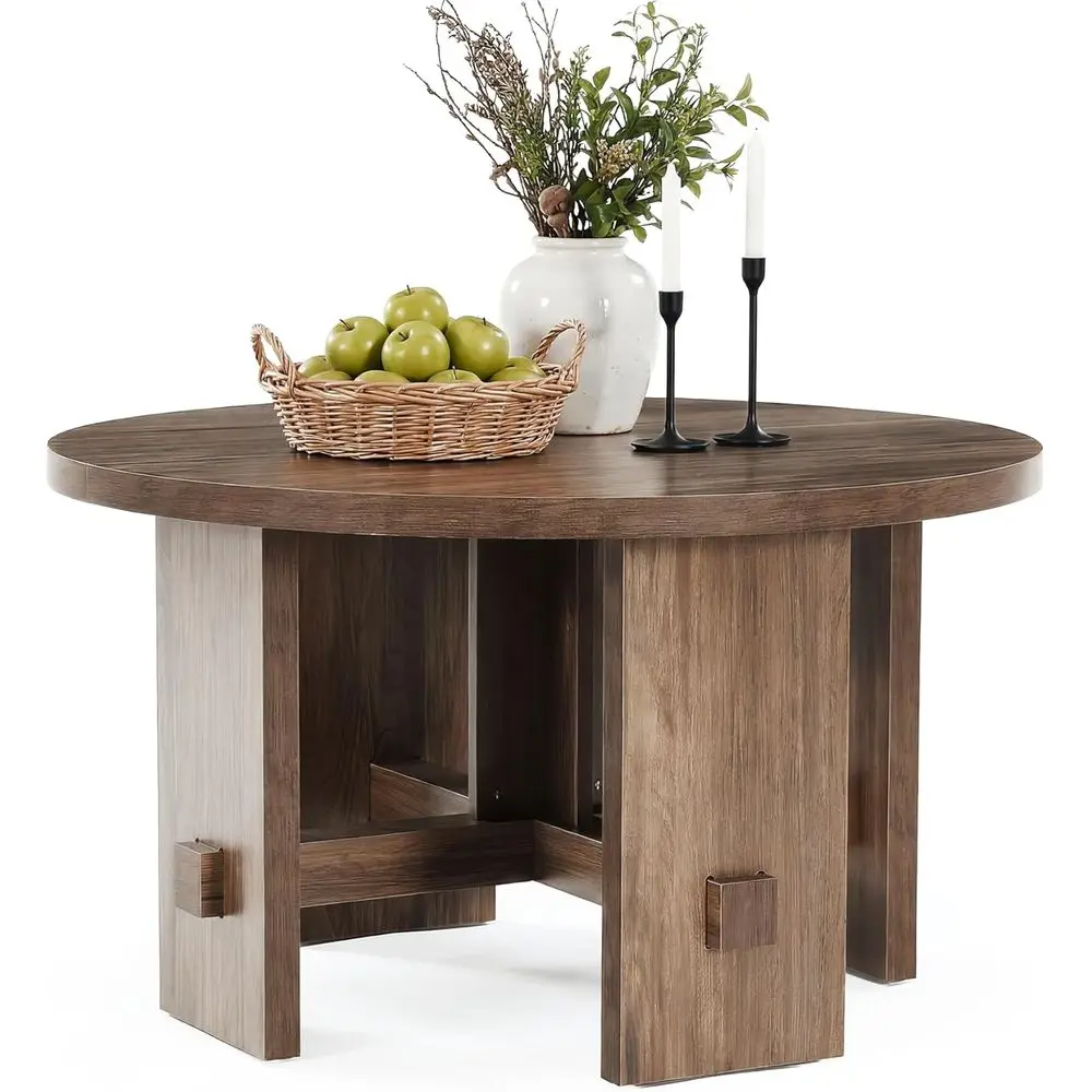 

31.5-Inch Round Pedestal Coffee Table, Small Circle Accent Furniture, Child-Friendly, Easy Assembly, Brown