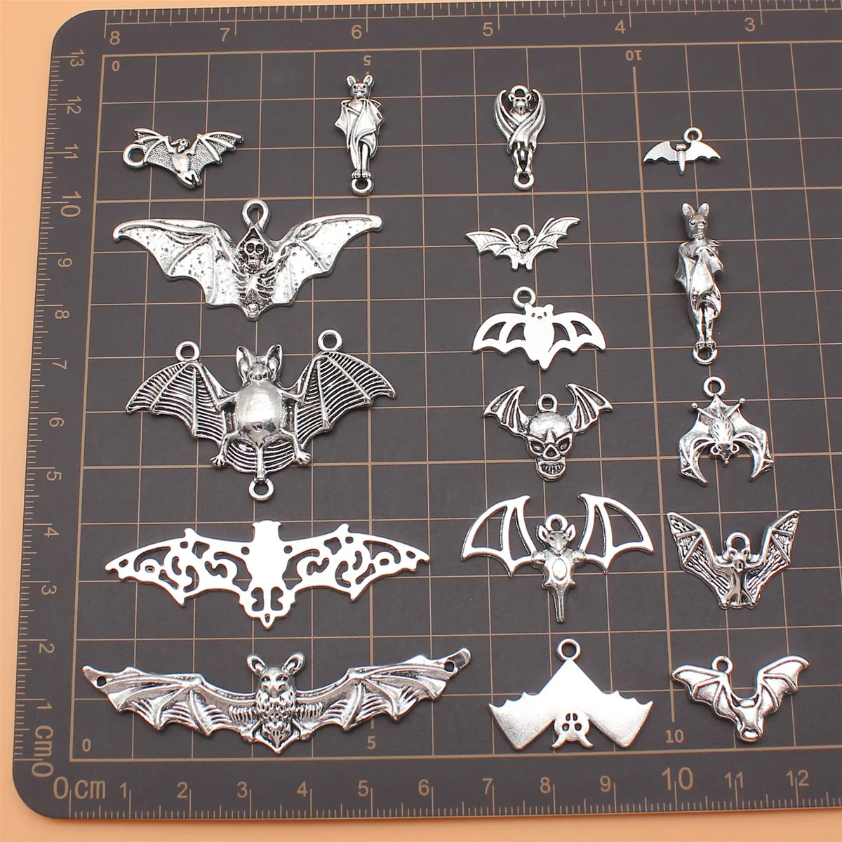 17pcs Antique Silver Color Bat Charms Collection For DIY Jewelry Making, 17 Styles, 1 of Each