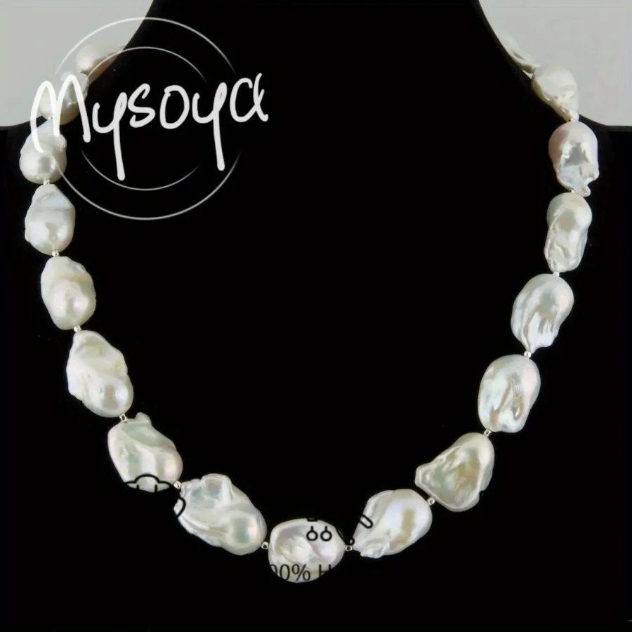 

MYSOYA 14-17mm White Baroque Pearl Earrings Necklace Set With Gift Box Perfect Gift For Wedding Birthday Christmas New Year
