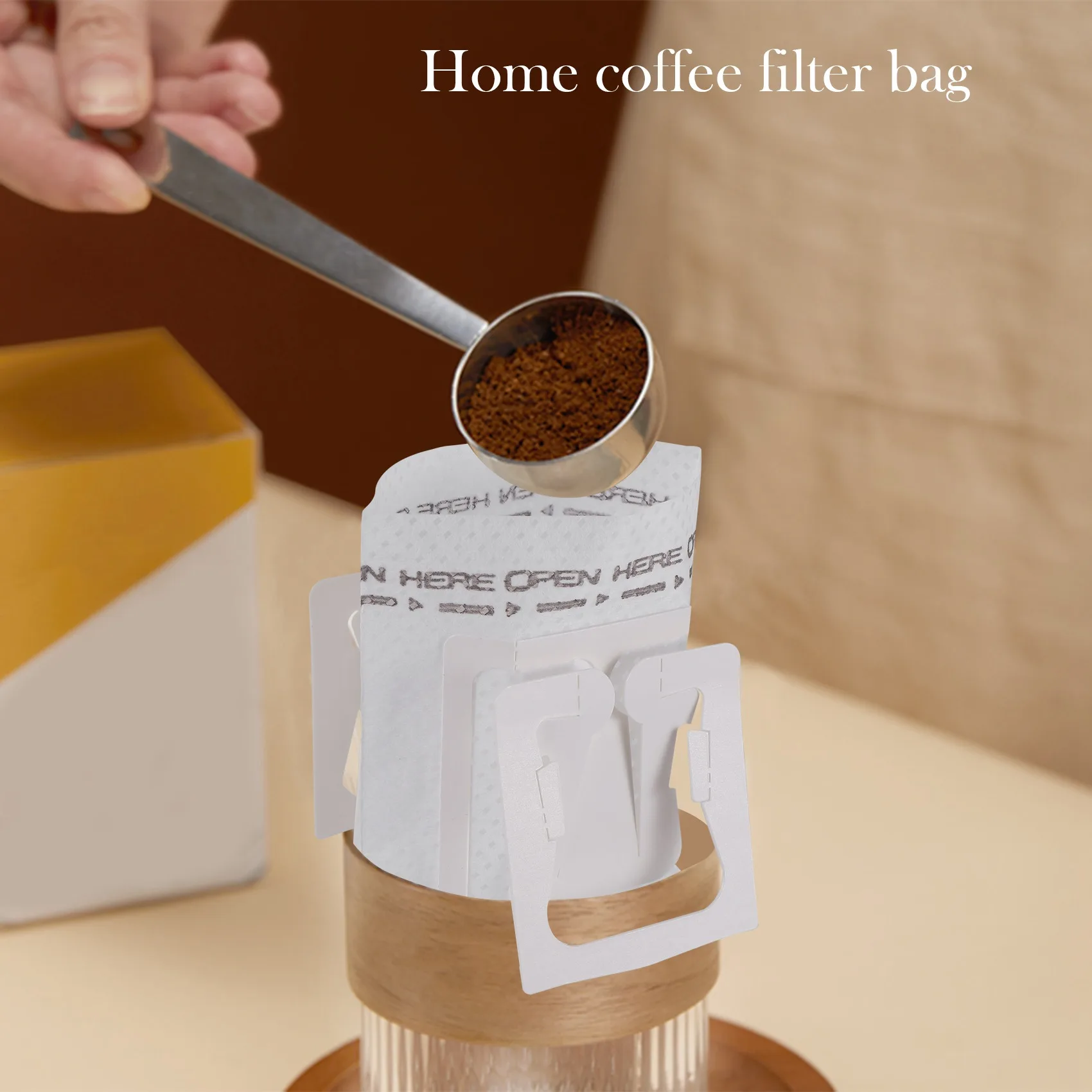 50Pcs / Pack Drip Coffee Filter Bag Portable Hanging Ear Style Coffee Filters Paper Home Office Travel Brew Coffee and Tea Tools - view 5