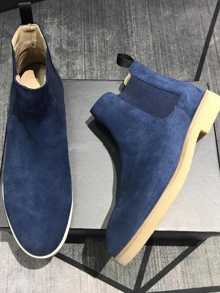 British Style Vintage Mens Business Work Cow Suede Leather Chelsea Boots Slip On High Top Ankle Low Heels Boots Loafers Shoes