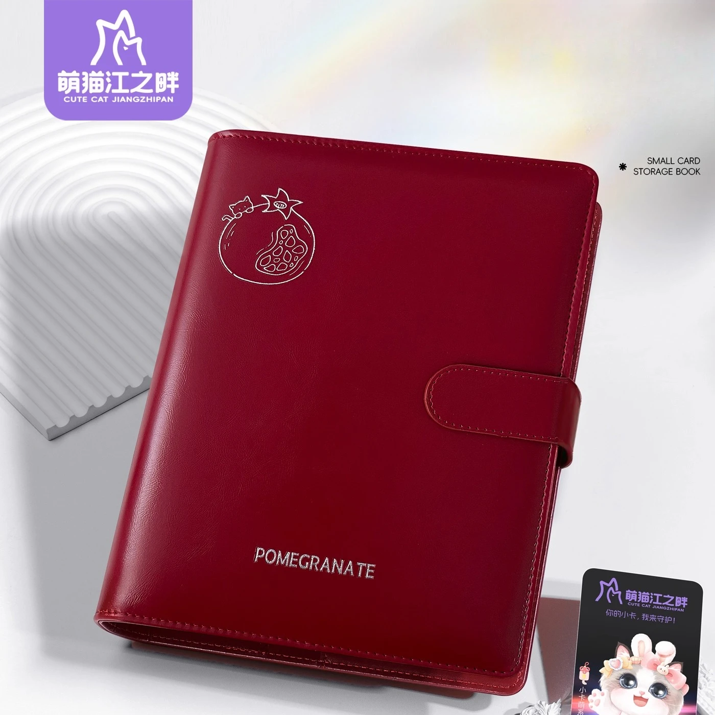 Pomegranate Cat A5 Photo Album Red PU Leather Binder for 3 Inch & Polaroid Cards, K-Pop Idol Photo Holder Korean 포카 바인더