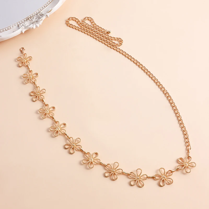 Vintage Metal Cut-out Flower Chain Ethnic Style Body Chain Casual Decoration Stitching Waist Chain Women