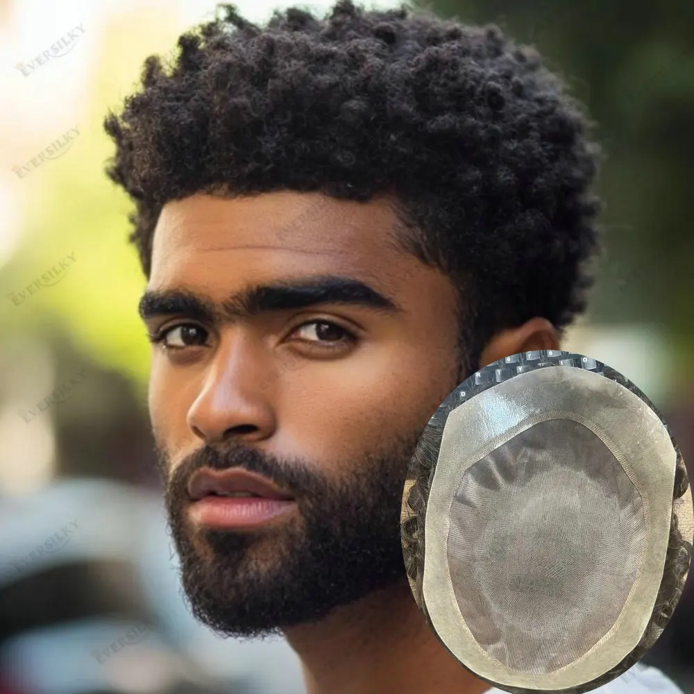 Afro Man Tight Curly 4mm/6mm Hairstyle Toupee for Men Human Hair Wigs Natural Hairline Durable Mono PU Base Prosthesis Capillary