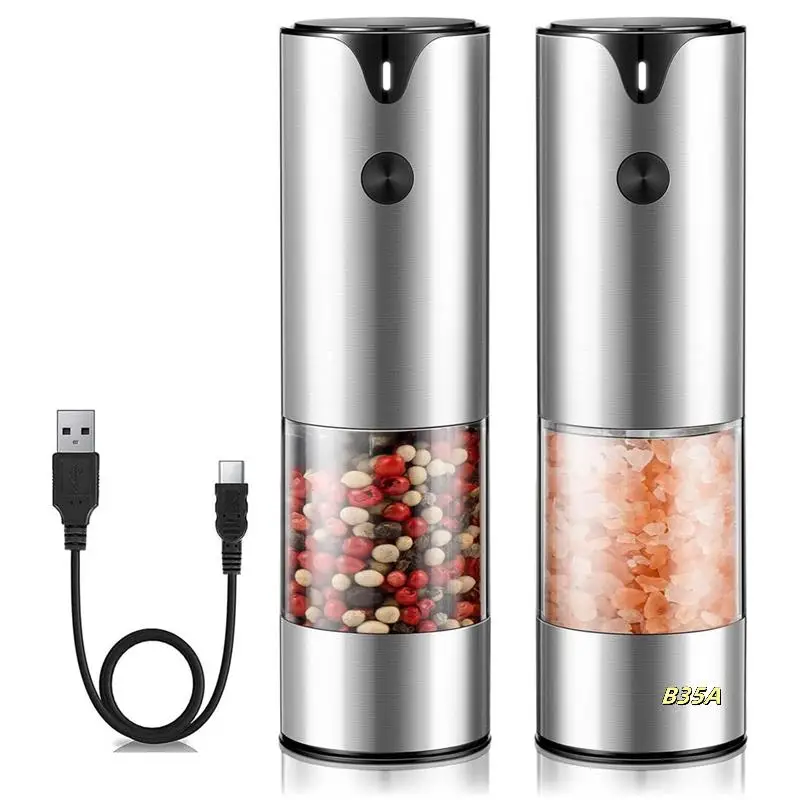 

Rechargeable Electric Salt And Pepper Grinder Set - Peppercorn & Sea Salt Spice Mill Set With Adjustable Coarseness Easy To Use