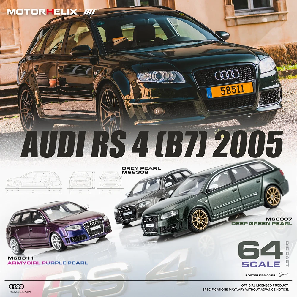 【Vorverkauf】MOTORHELIX 1/64 Audi RS4 B7 2005 Druckguss-Automodell, Deutscher Performance-Kombi aus Legierung, Sammlerstück Geschenk