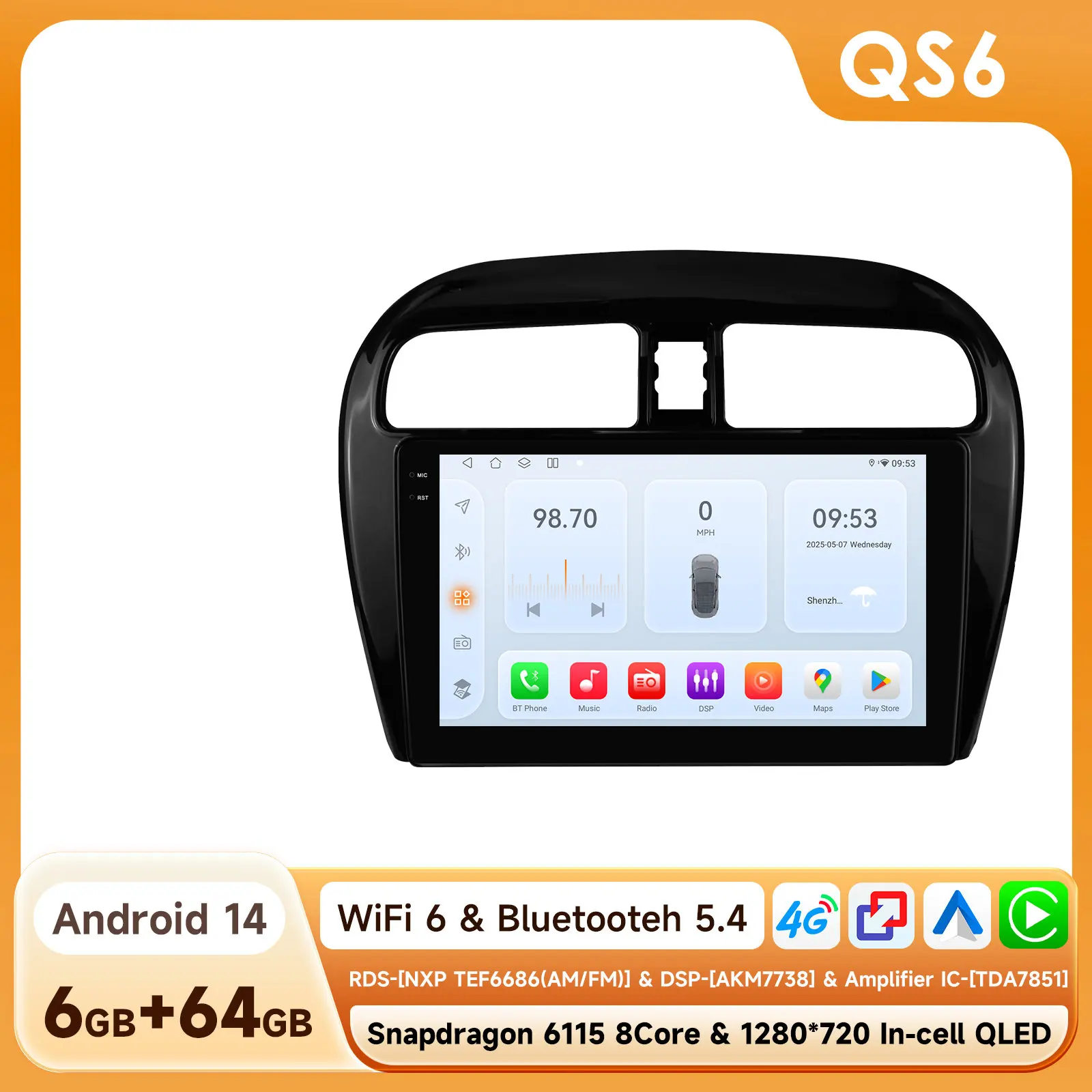 CarPlay Android Auto autoradio voor Mitsubishi Mirage Attrage Space Star Dodge Attitude 2012-2023 GPS intelligente systemen 4G DSP