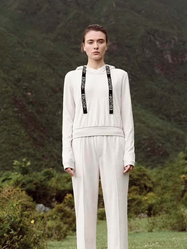 

Новая осенняя коллекция: Уютная женская толстовка из смесового хлопка и полиэстера с капюшоном и шнурком, повседневная уличная одежда