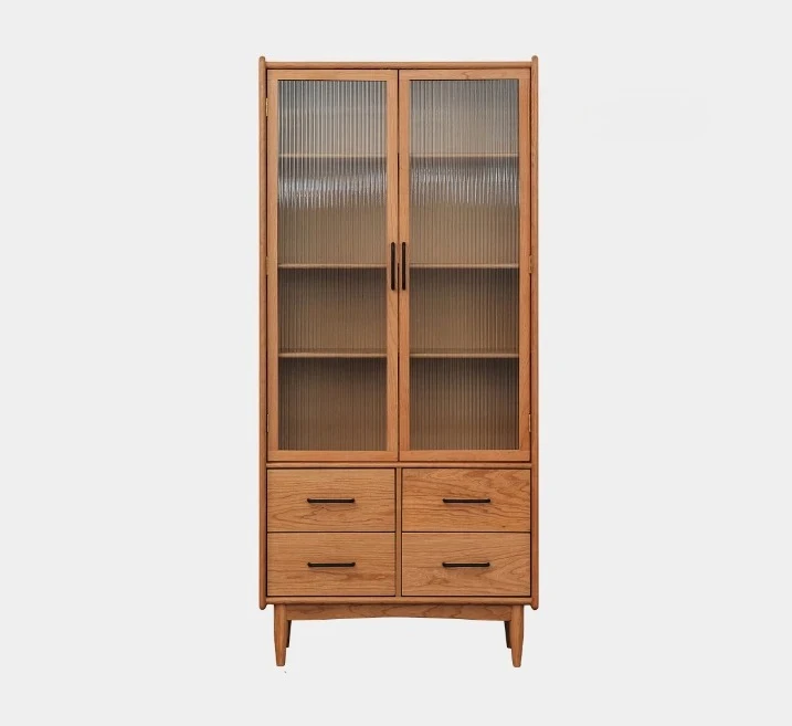 Nordic Antique Style Solid Wood Bookcase Household Minimalist Display Cabinet