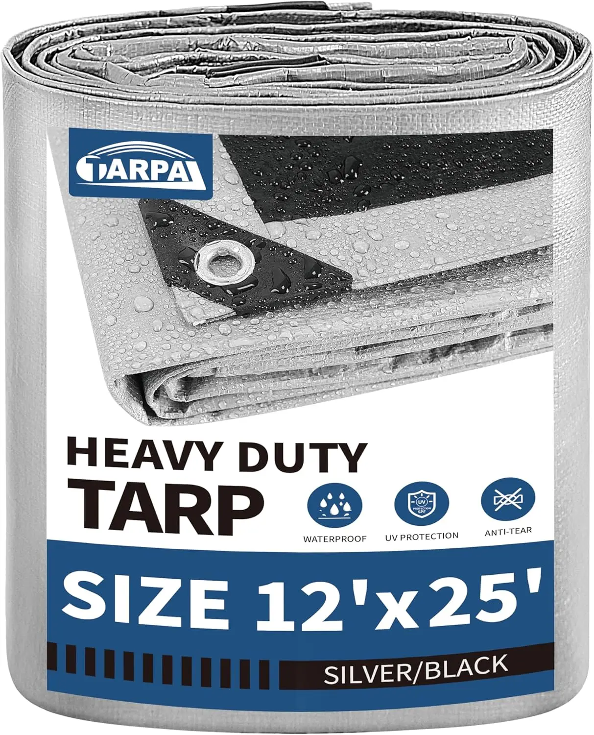 

12x25 Feet Heavy Duty Waterproof Tarp, 10.5Mil Silver for Multipurpose Protection Against Snow and UV