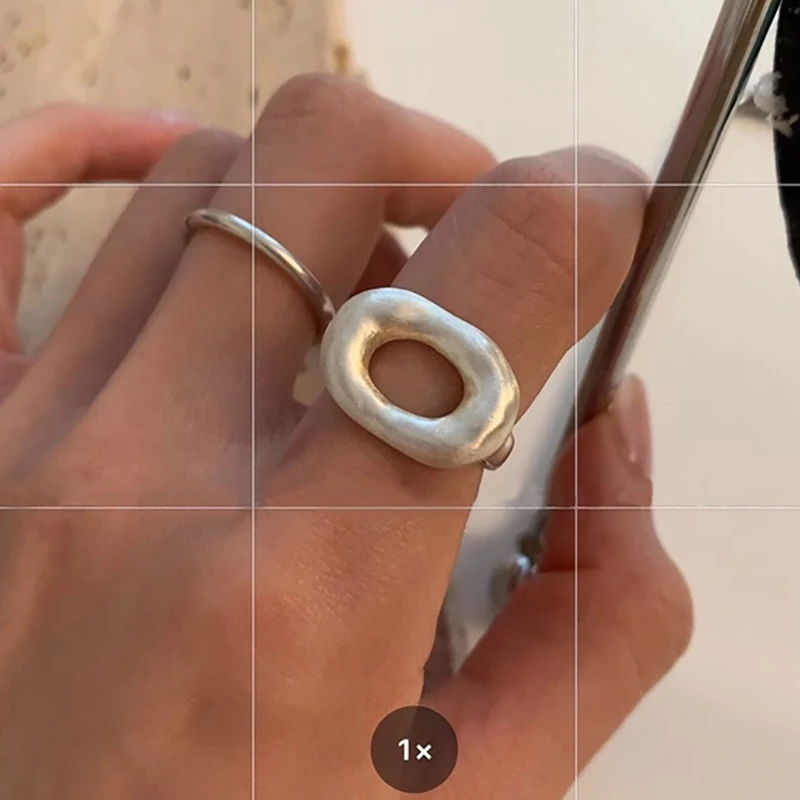 Foxanry Minimalist Silver Color Party Rings for Women Korean Cute Creative Design Hollow Scrub Geometric Finger Jewelry Кольцо