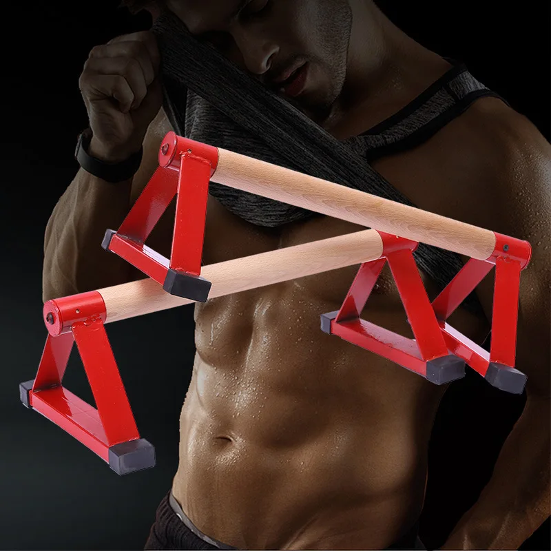 Iron Triangle Push Up Bracket, Beech Inverted Small Double Bar Wooden Handle Bracket Portable Fitness Equipment Push-Ups Stands
