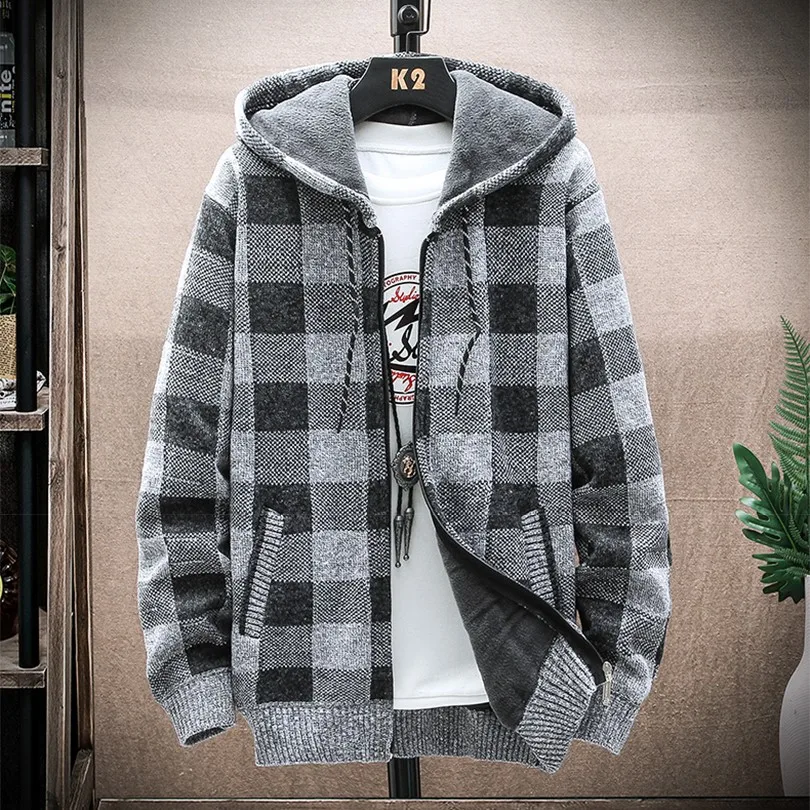 Plaid Mit Kapuze Sweatshirt Mann Strickjacke männer Hoodies Pullover Mantel Winter Hoodie Mann Jacken Kleidung 2024 Herbst Winter Neue