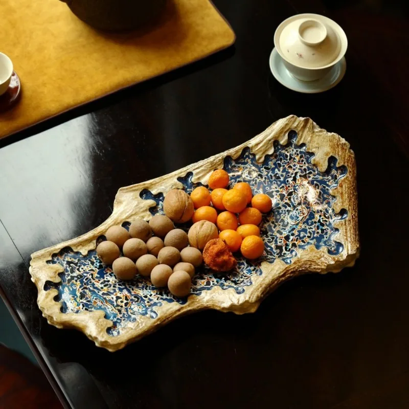 

Большая тарелка с фруктами, резная вручную ретро китайская тарелка с сухофруктами, тарелка с фруктами для закусок, креативное домашнее хранение