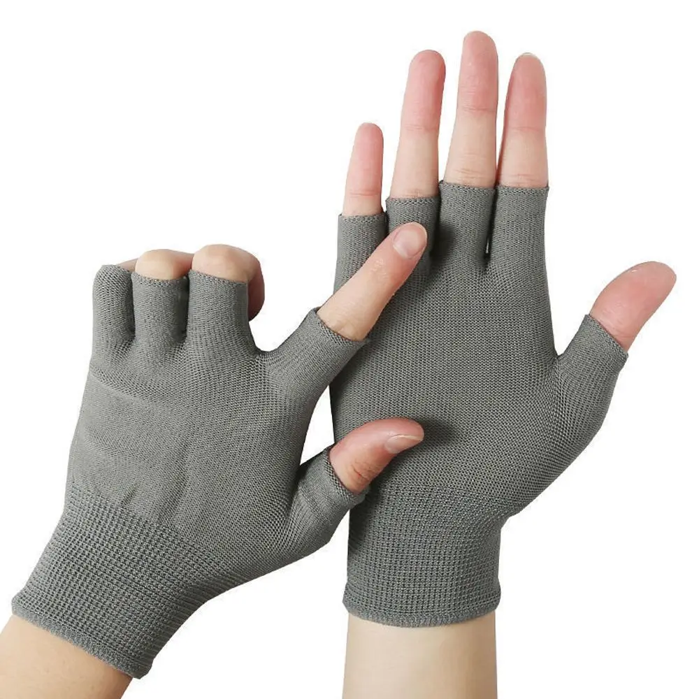 

Sun Protection Solid Color Windproof Fingerless Men Nylon Gloves Show Two Fingers Anti-skid Mittens Touch Screen Gloves