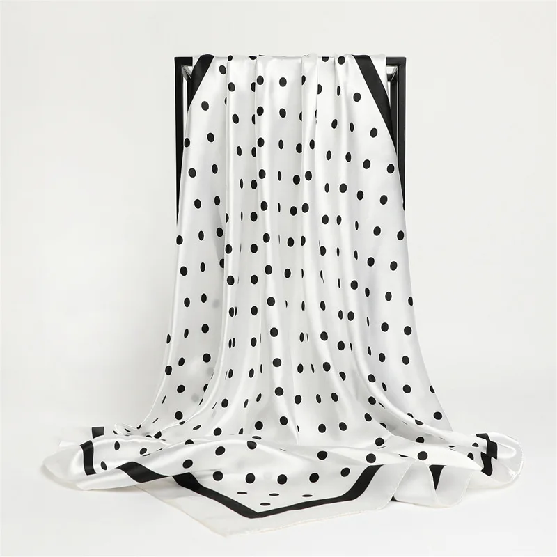 Polka Dot Kopftuch Seide Satin Hals Schal Für Frauen Drucken Hijab Schals Weibliche 90*90 cm Quadratische Tücher und Wraps Schals Für Dame – Detail 21