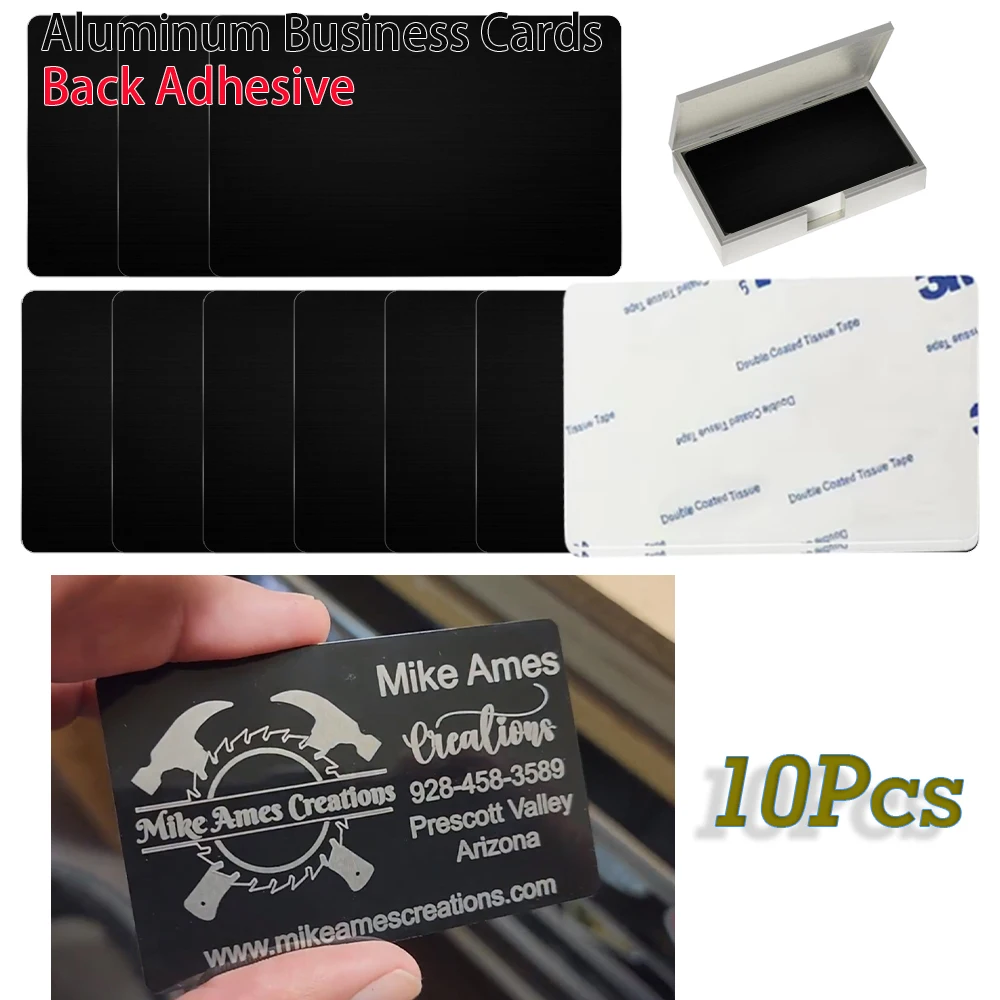 10 Stuks 0.2 Mm Metalen Visitekaartjes Aluminium Blanks Kaart Voor Klant Lasergravure Diy Gift Kaarten Terug Lijm stijl