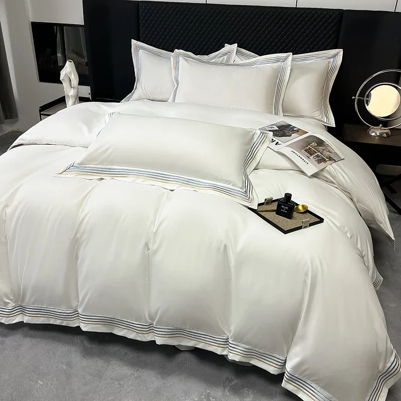 

Bonenjoy Bed Linen Set Luxury Style Bedding Skin-friendly Bed Sheet Set Embroidery Duvet Cover Pillowcase with Bedsheet 이불세트