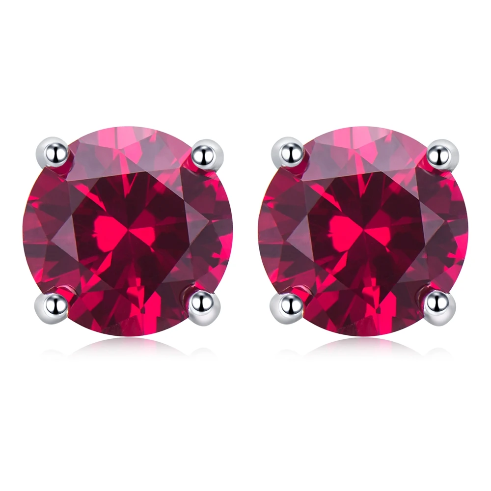 Vinregem 18K White Gold 6.5MM 1CT Round Simulates Ruby Gemstone Stud Earrings Vintage 925 Sterling Silver Jewelry Drop Shipping