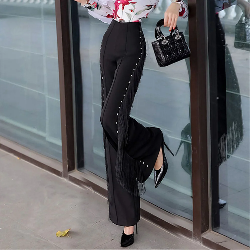 

New tassel Women High Waist Latin Modern Dance trousers Women's trouser with diamonds Samba, cha-chaLatin dance pants